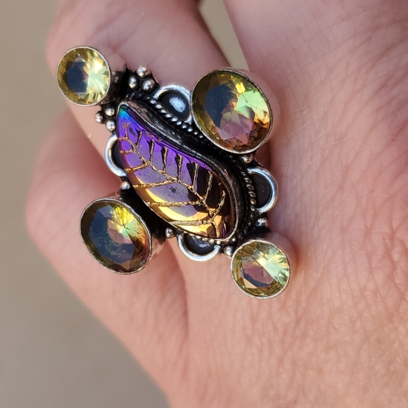 New Carved Rainbow Hematite, Citrine and Ametrine 925 Silver Ring. - Picture 4 of 13